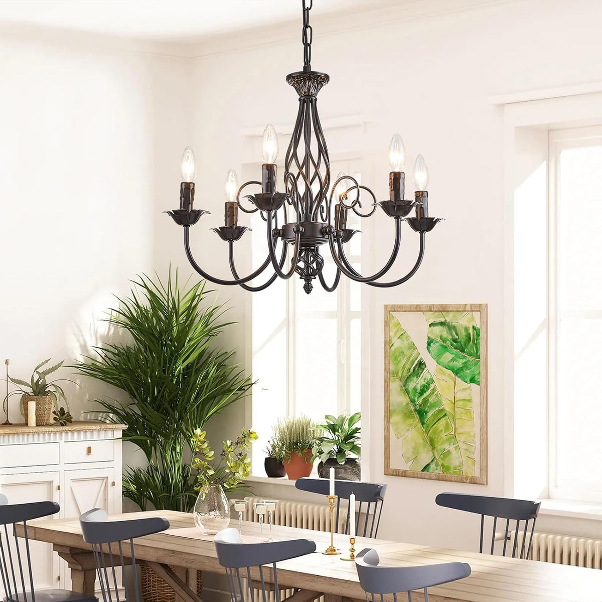 Matte Black 6 Light Farmhouse Industrial Chandelier