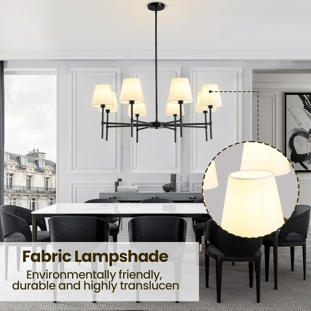Matte Black 8 Light Farmhouse Chandelier For Dining Room