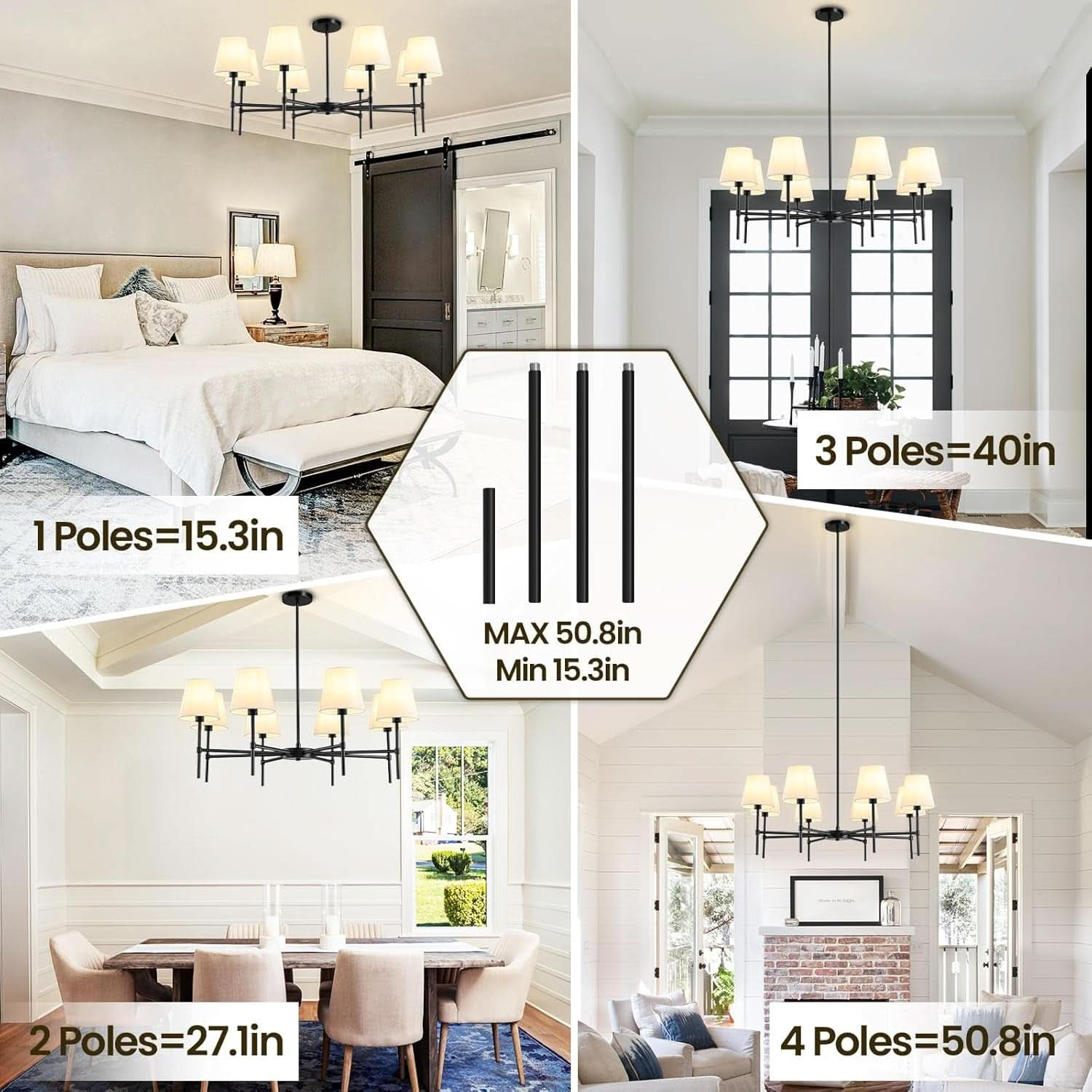 Matte Black 8 Light Farmhouse Chandelier For Dining Room