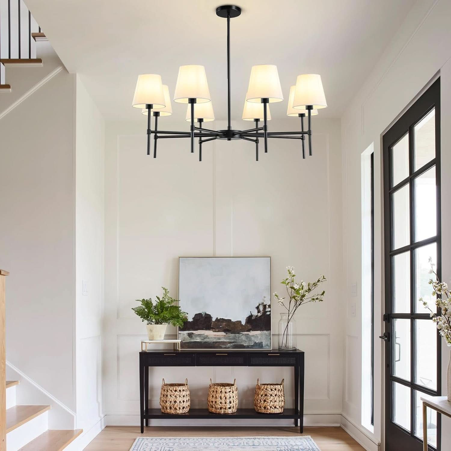 Matte Black 8 Light Farmhouse Chandelier For Dining Room