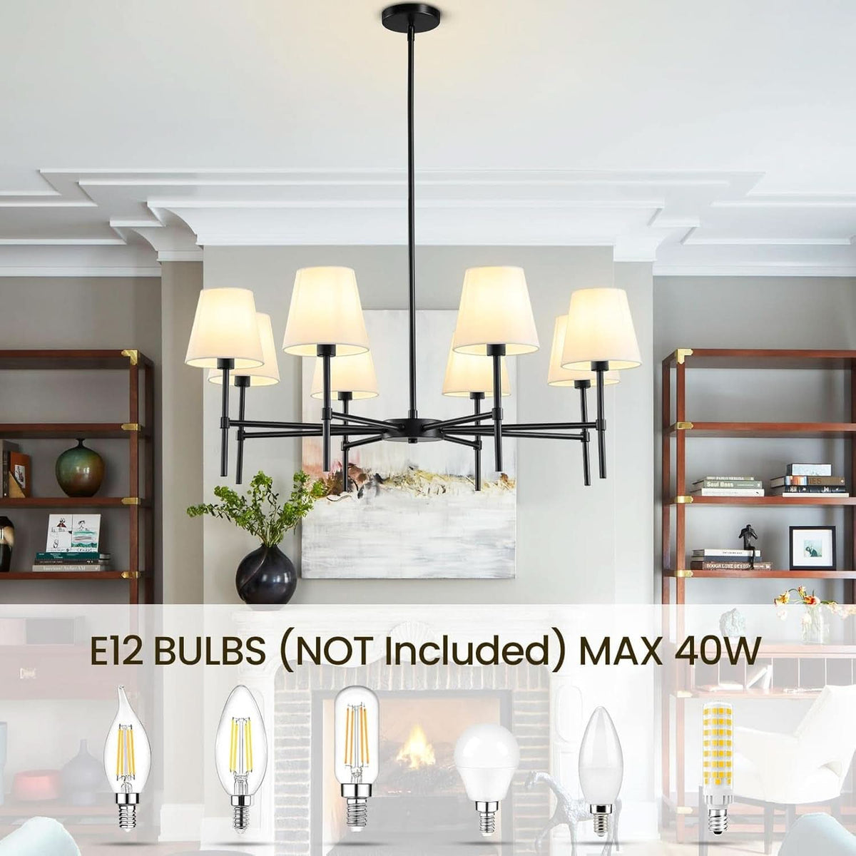Matte Black 8 Light Farmhouse Chandelier For Dining Room