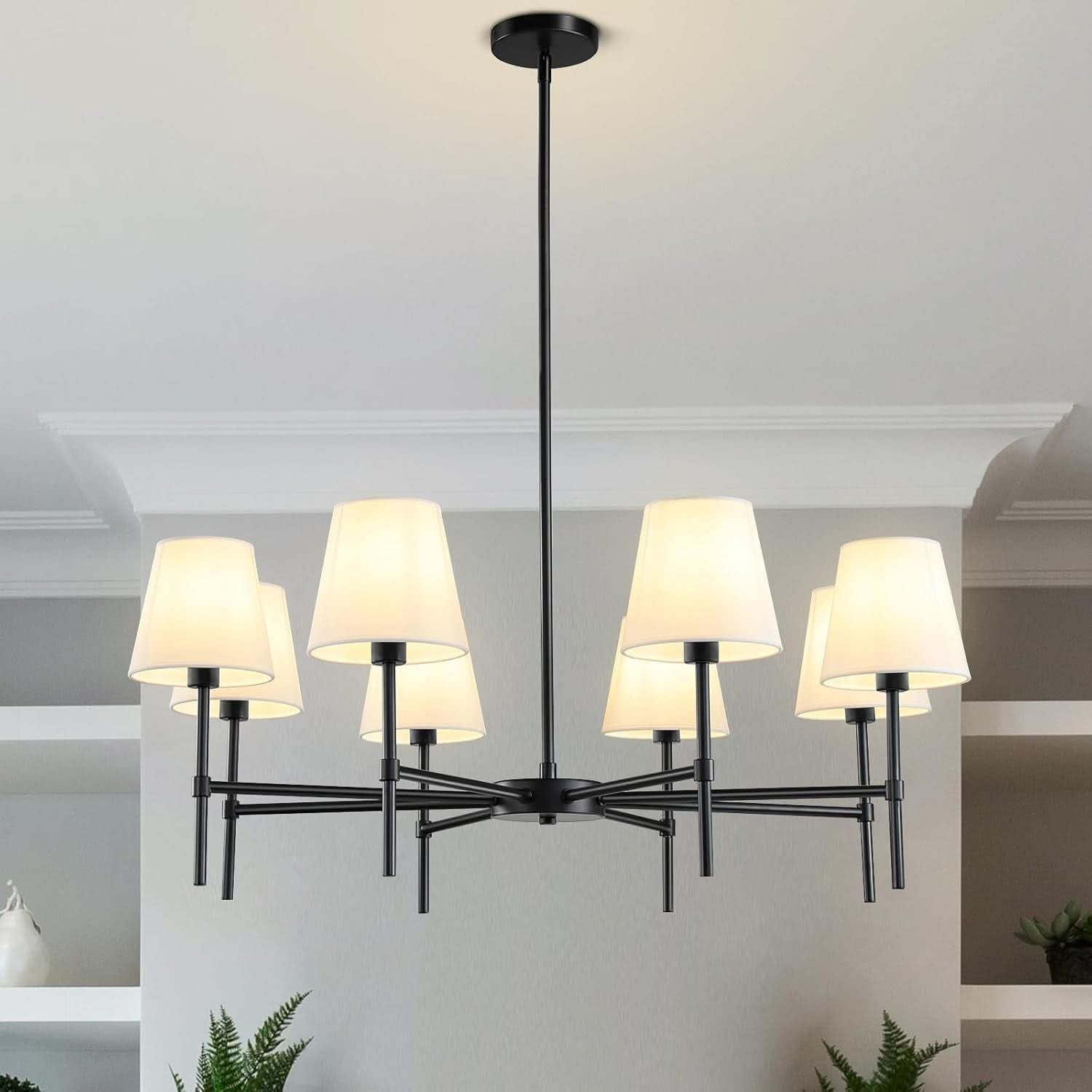 Matte Black 8 Light Farmhouse Chandelier For Dining Room