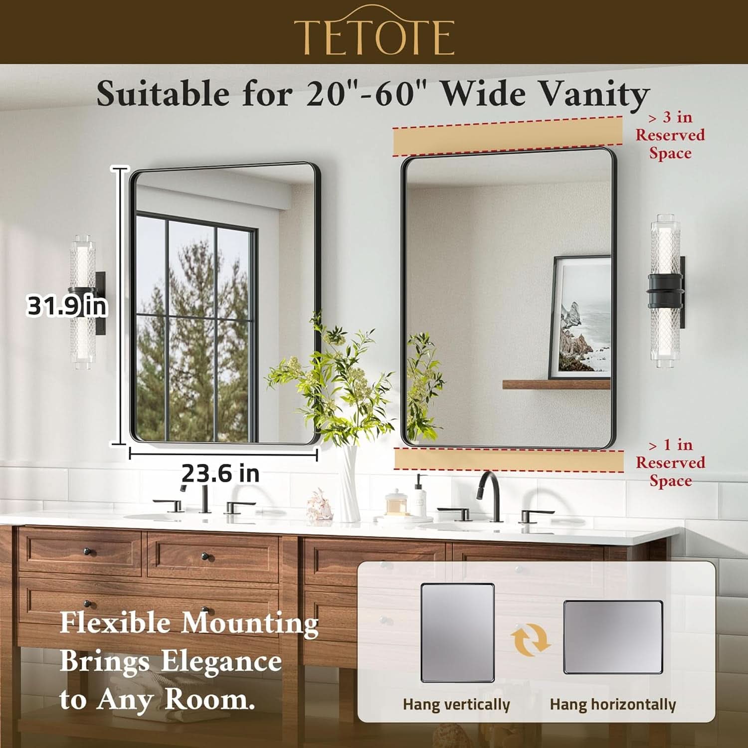 Matte Black Bathroom Vanity Mirror 24x32 Wall Mounted