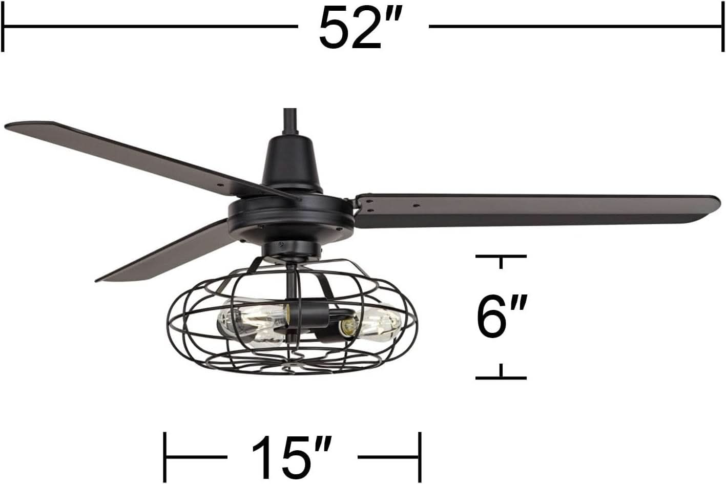Matte Black Ceiling Fan 52 Inch With Integrated LED Remote