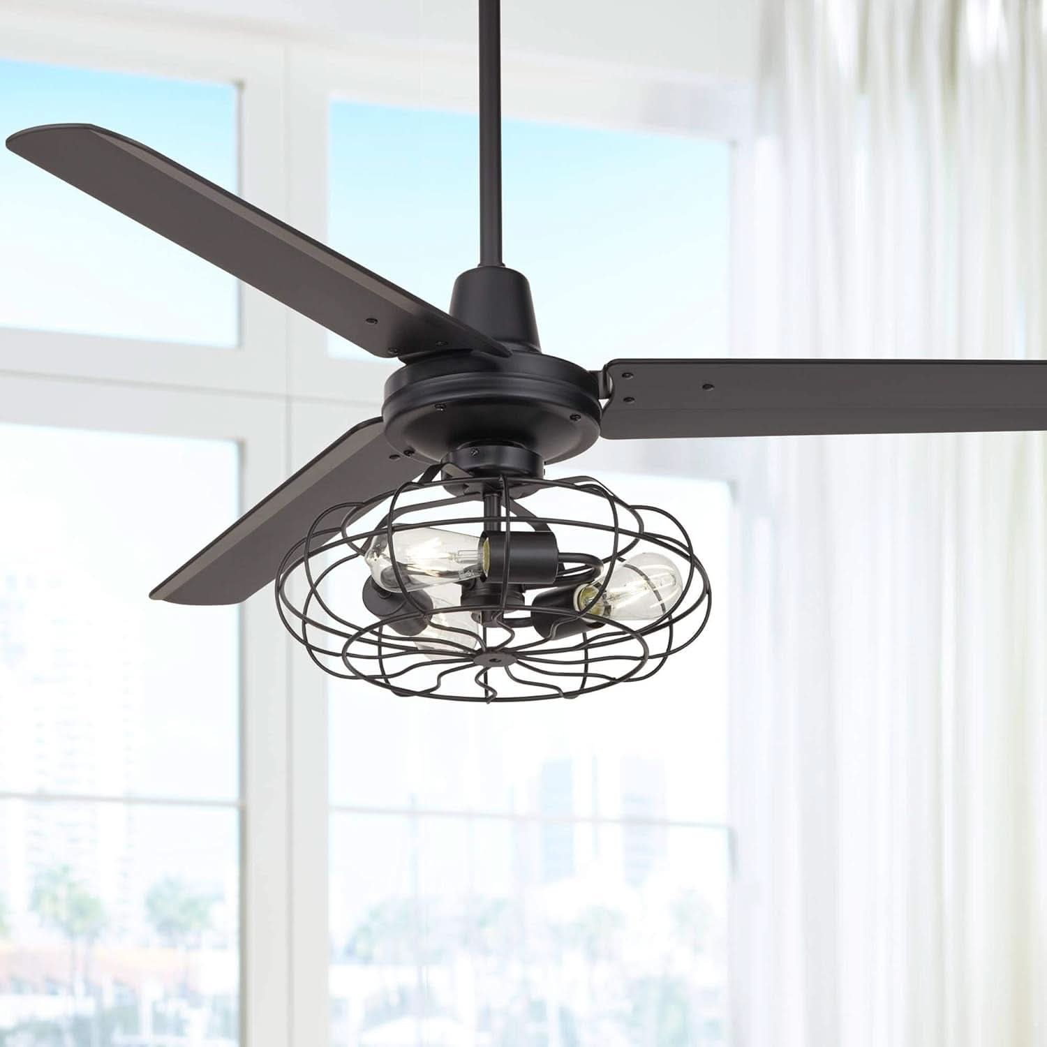 Matte Black Ceiling Fan 52 Inch With Integrated LED Remote