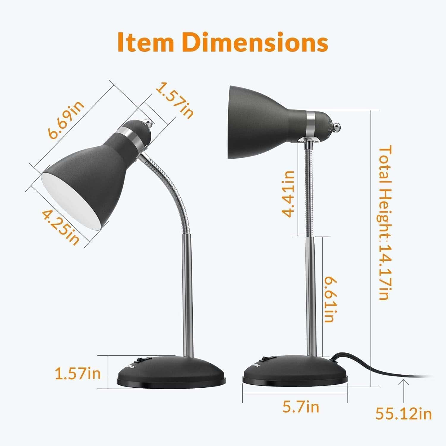 Matte Black Desk Lamp With Flexible Goose Neck Light