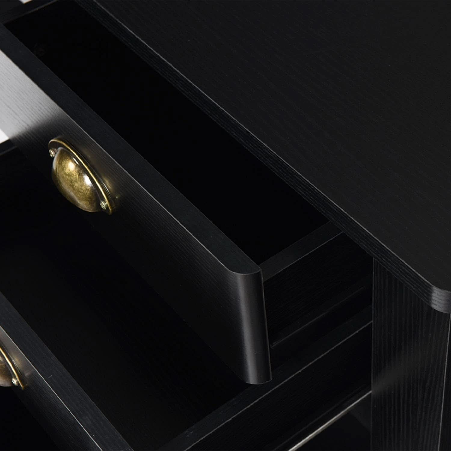 Matte Black Desk With Drawers And Hutch For Home Office