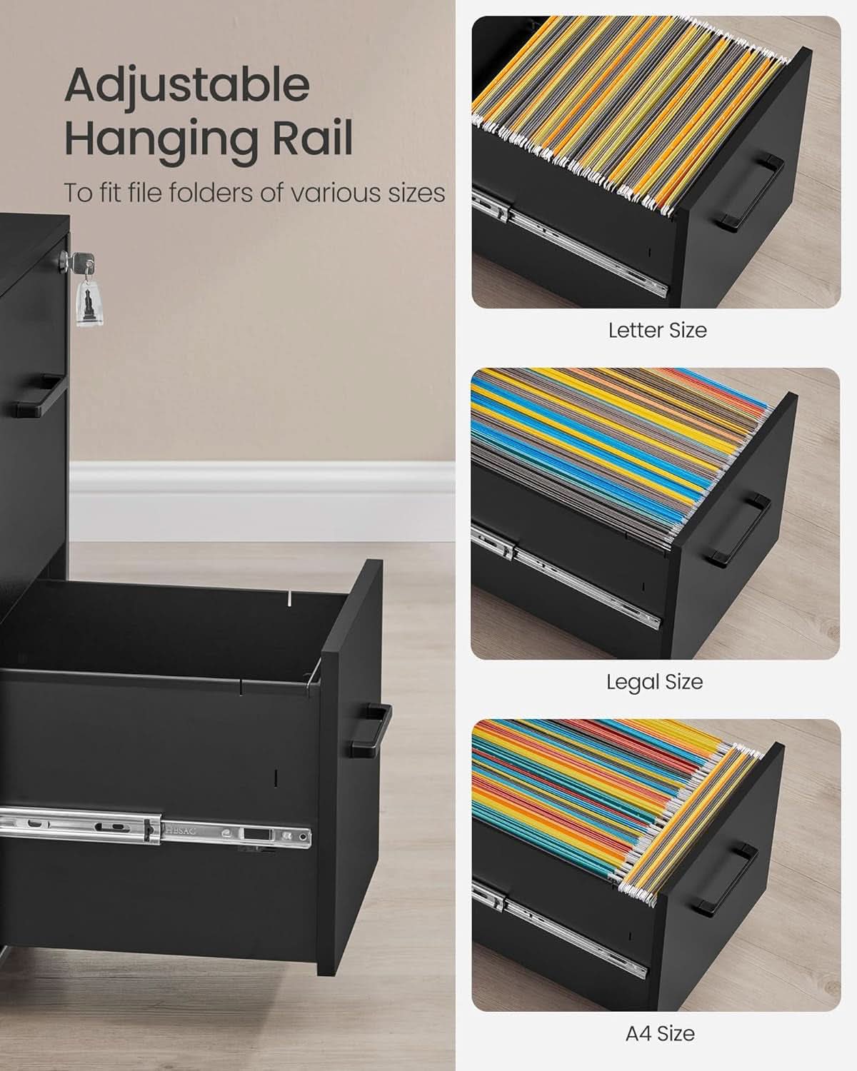 Matte Black Locking File Cabinet 17.7 X 14.4 X 25.4 Inches