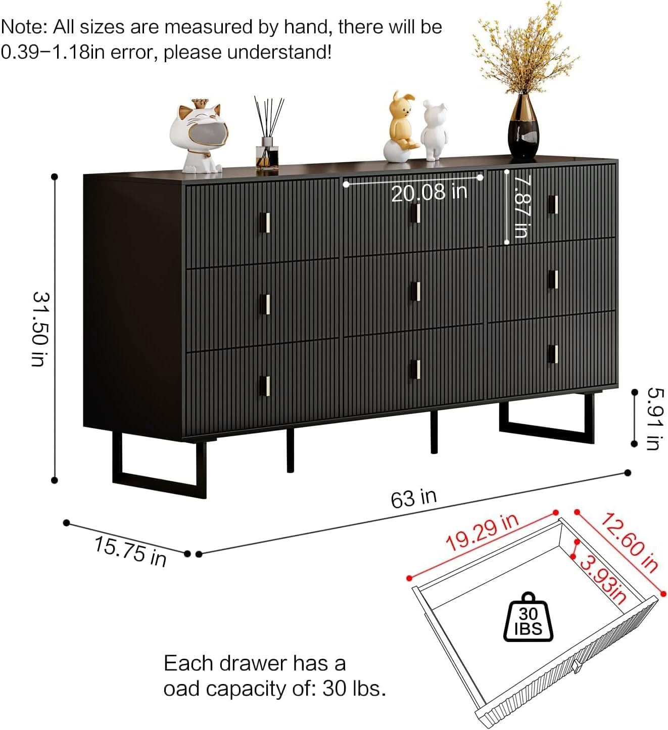 Matte Black Nine Drawer Organization Storage Cabinet