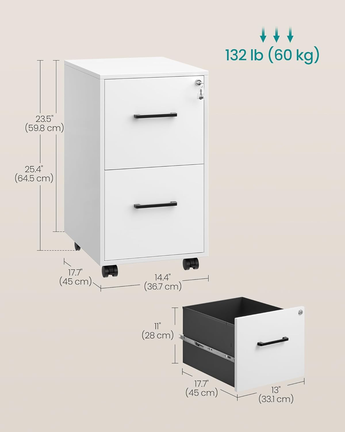 Matte White File Cabinet With Lock For A4 Legal Letter