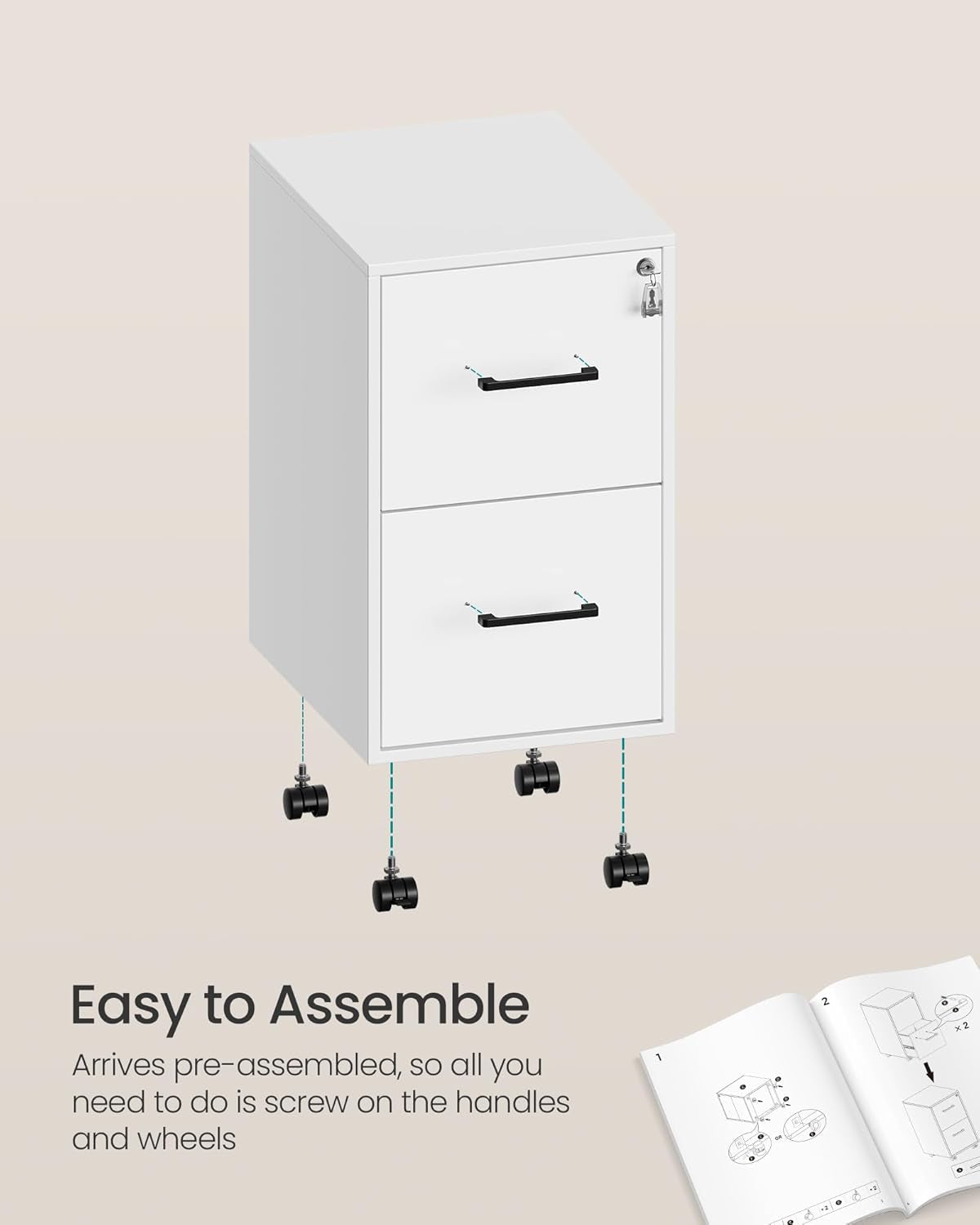 Matte White File Cabinet With Lock For A4 Legal Letter