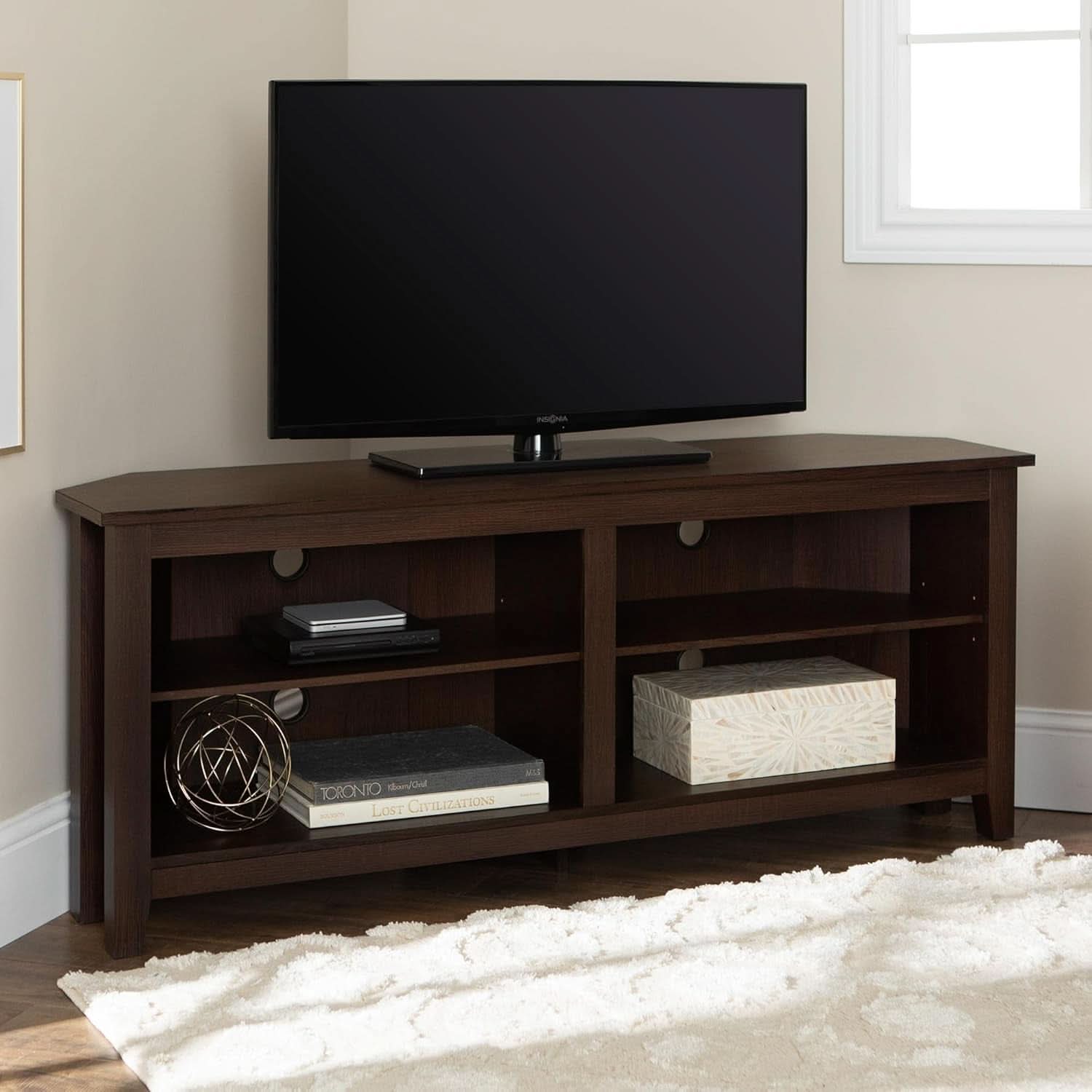 Maxwell Classic 2 Shelf Corner TV Stand For 65 Inch TVs Espresso