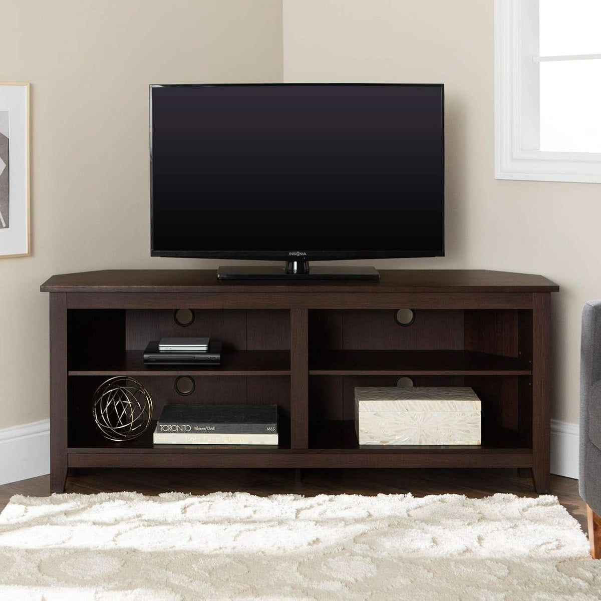 Maxwell Classic 2 Shelf Corner TV Stand For 65 Inch TVs Espresso
