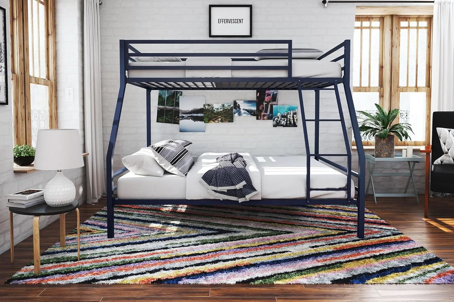 Maxwell Twin-Over-Full Metal Bunk Bed Navy Blue With Ladder