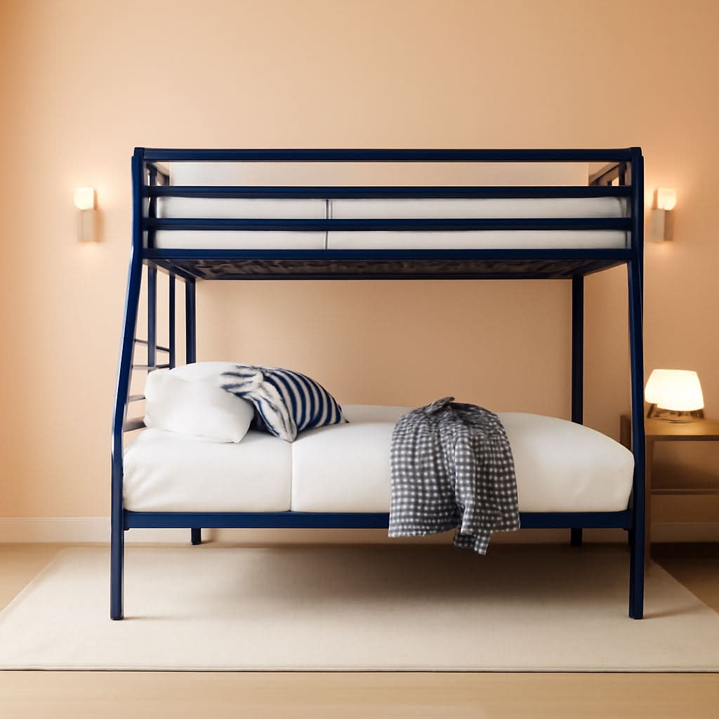 Maxwell Twin-Over-Full Metal Bunk Bed Navy Blue With Ladder