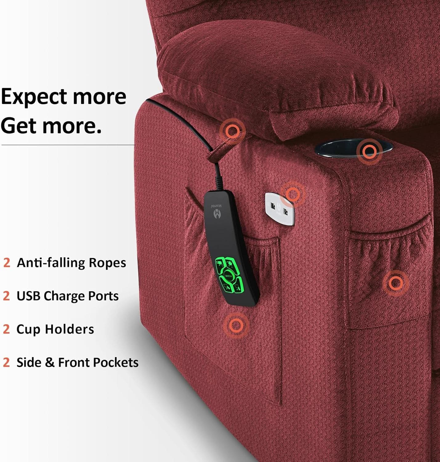 Medium Burgundy Dual Motor Lift Recliner With Massage