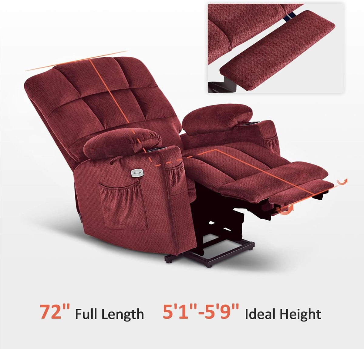 Medium Burgundy Dual Motor Lift Recliner With Massage