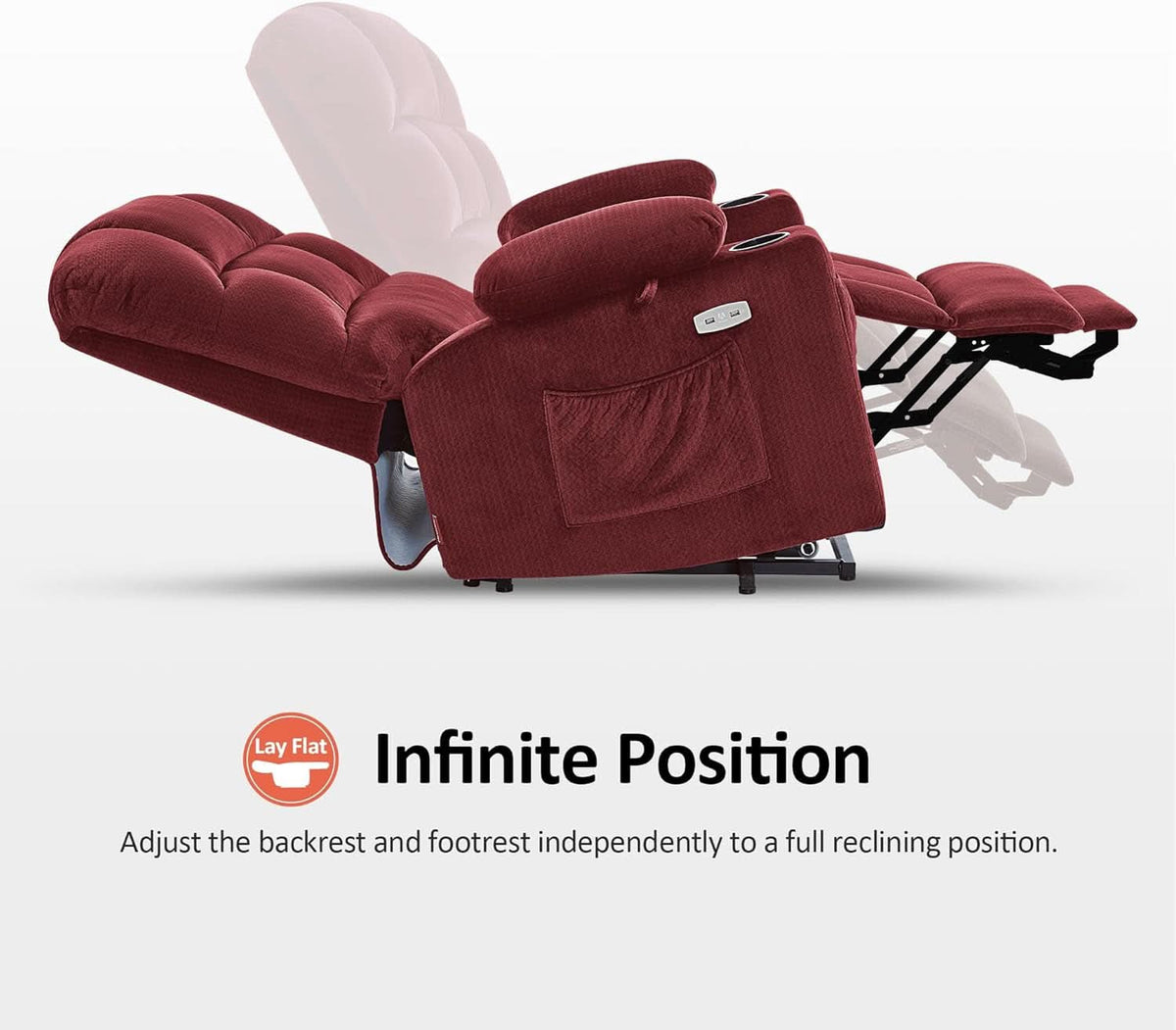 Medium Burgundy Dual Motor Lift Recliner With Massage