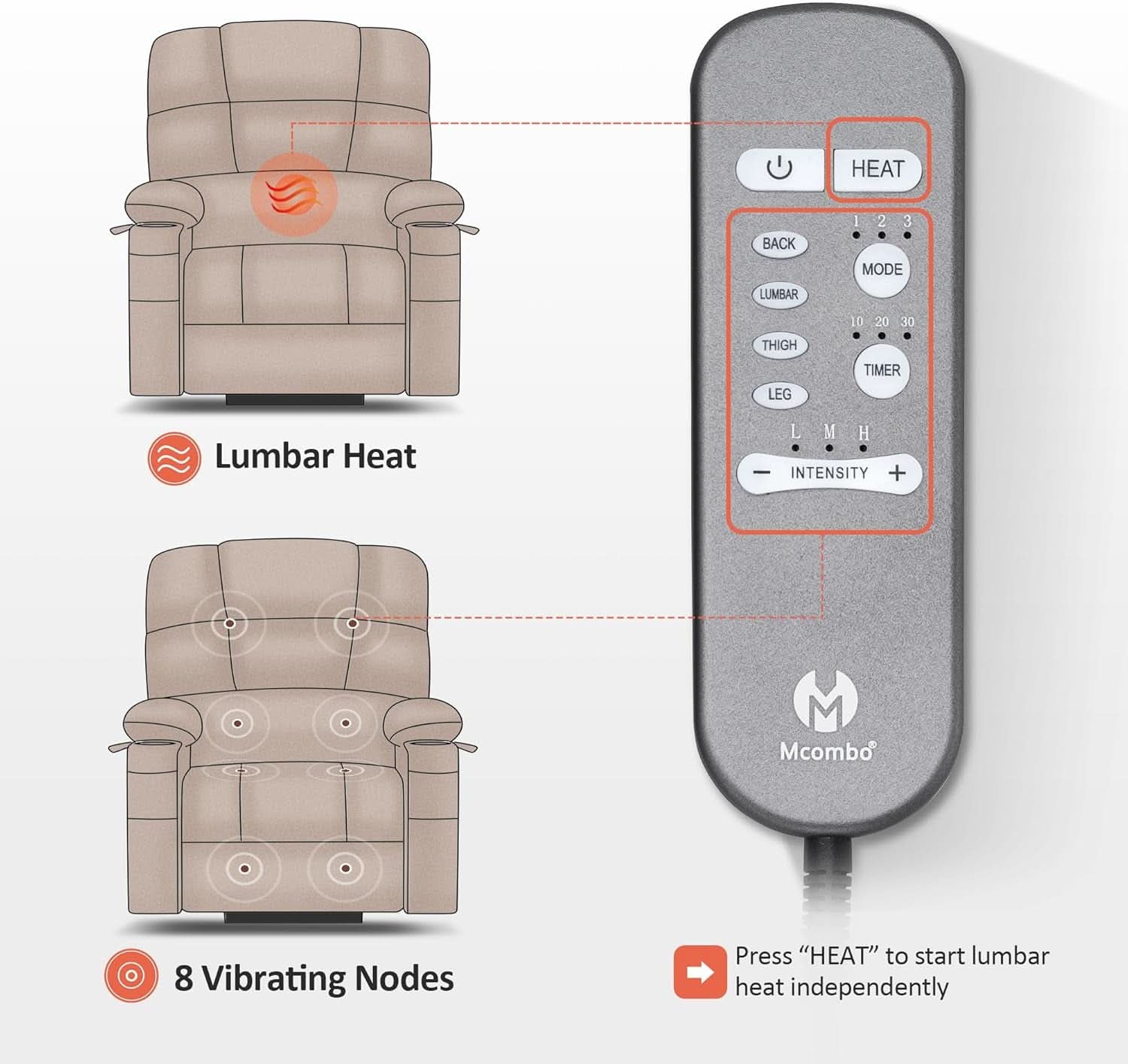 Medium Wide Power Lift Recliner Chair With Massage