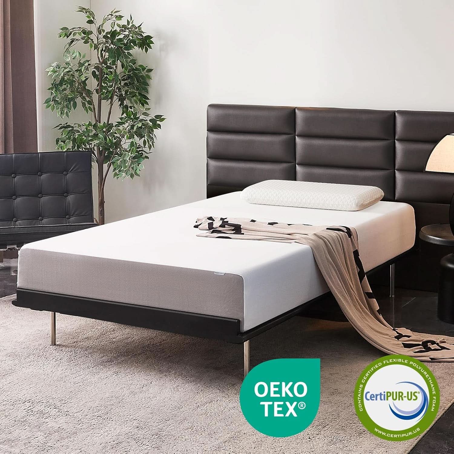 Memory Foam Mattress Full Size White Grey Hypoallergenic