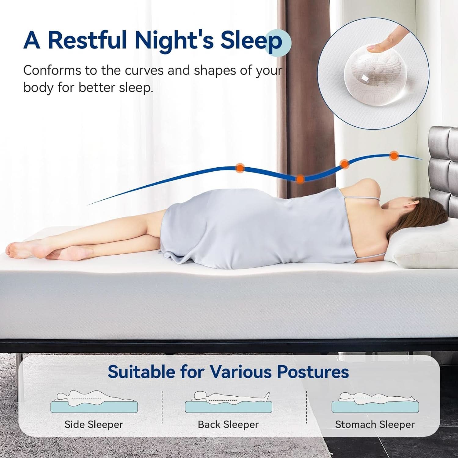 Memory Foam Mattress Full Size White Grey Hypoallergenic