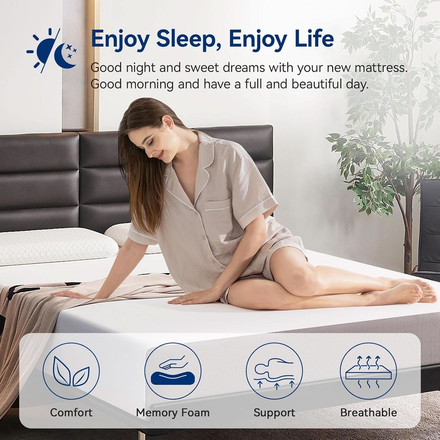 Memory Foam Mattress Full Size White Grey Hypoallergenic