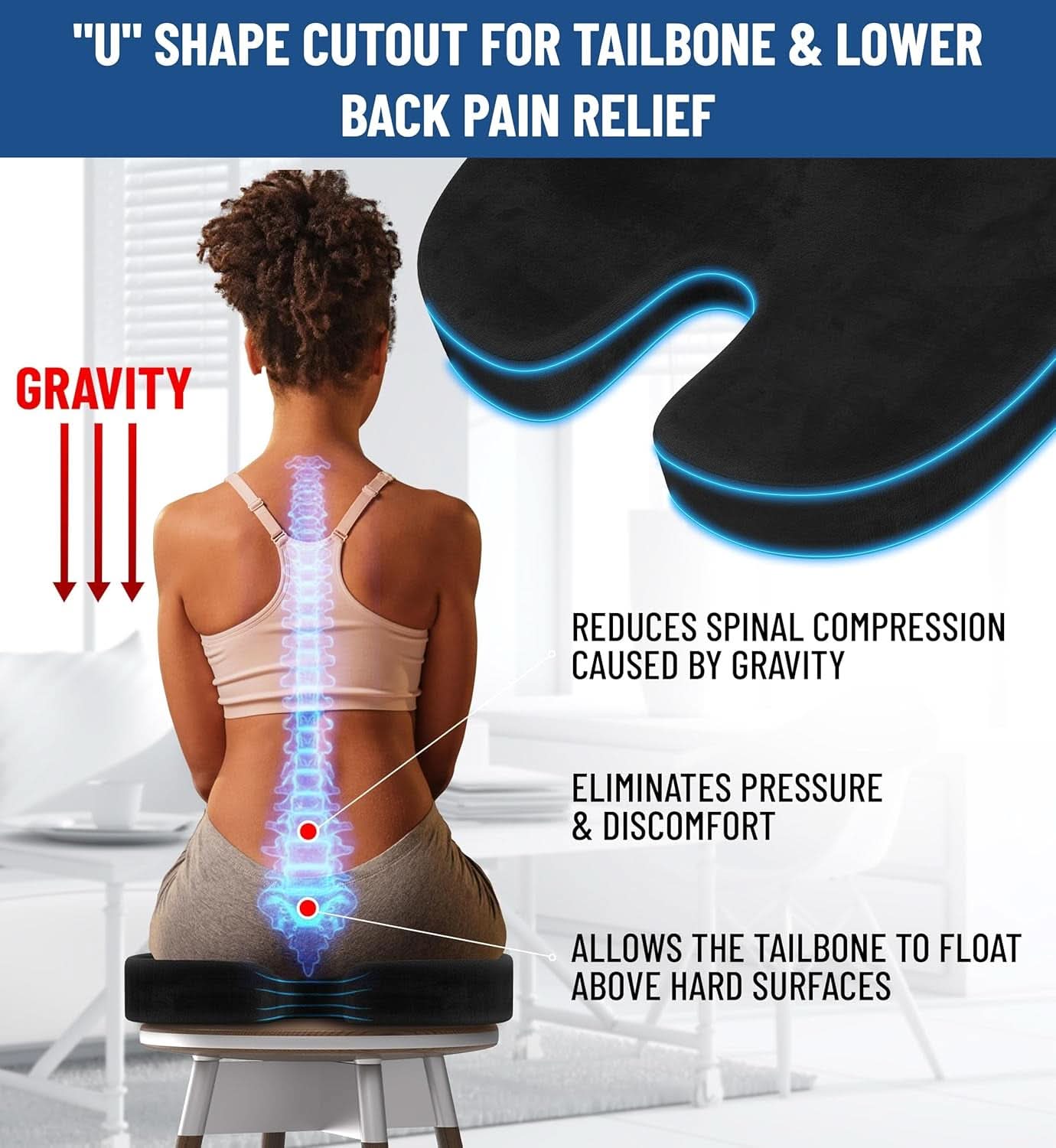 Memory Foam Office Chair Seat Cushion For Tailbone Pain