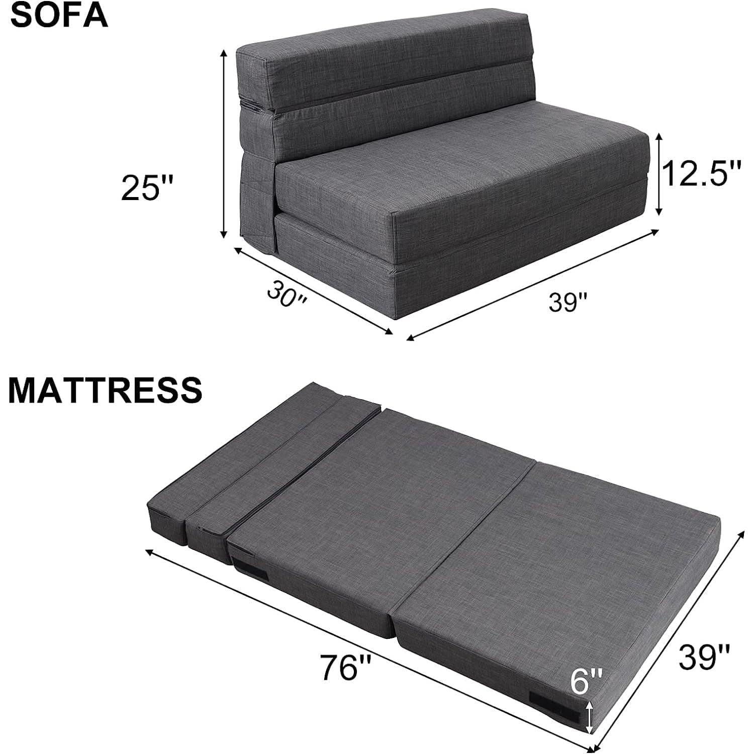 Memory Foam Sleeper Chair With Washable Cover Dark Gray