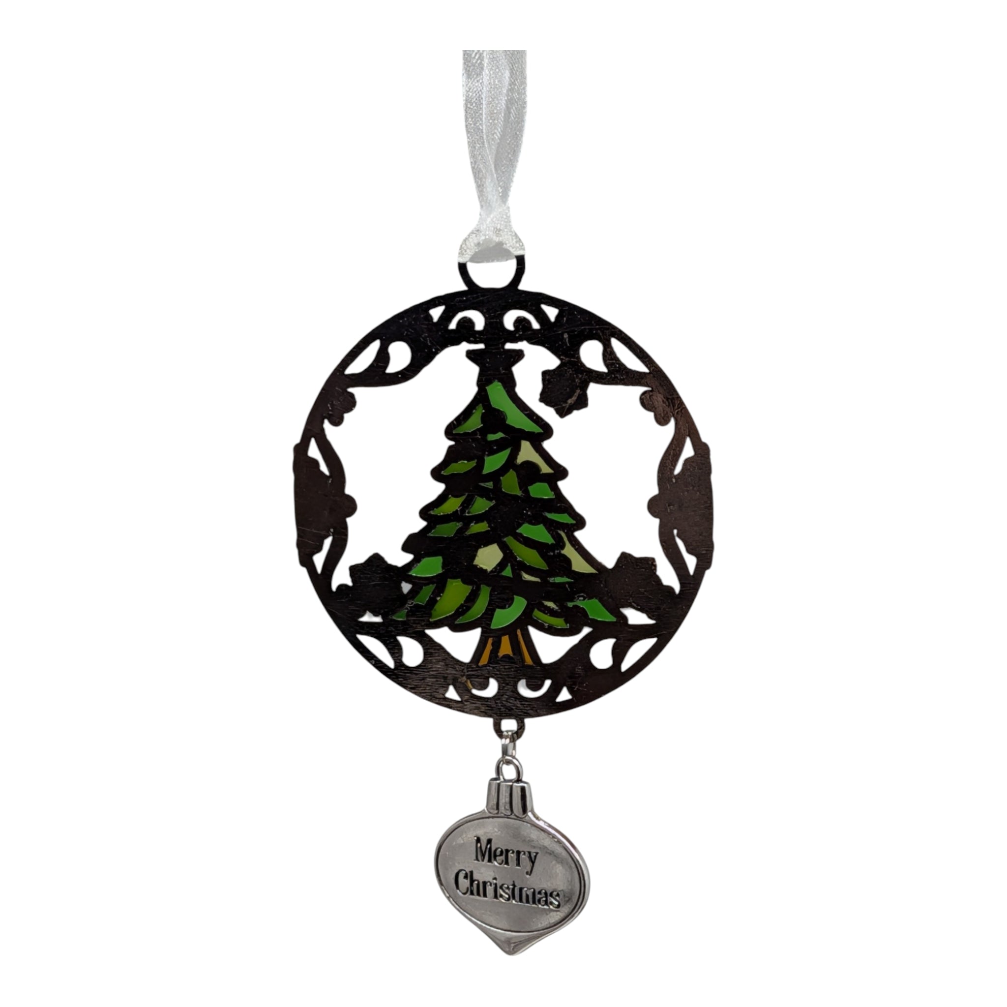 Merry Christmas Evergreen Tree - Colors of Christmas Ornament