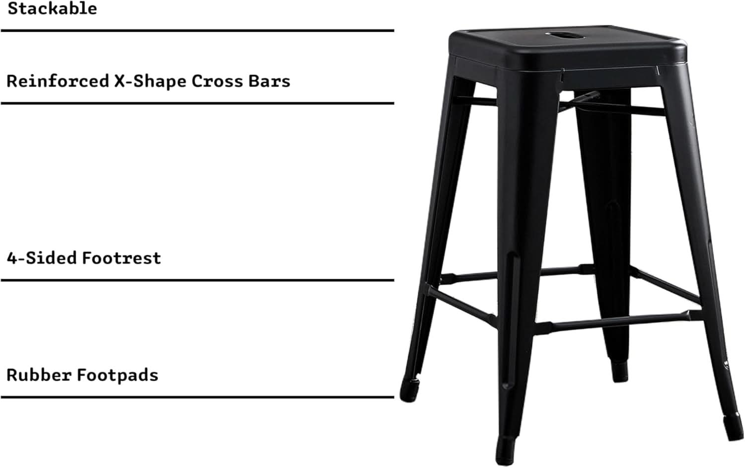 Metal Backless Barstool Set of Two in Matte Black
