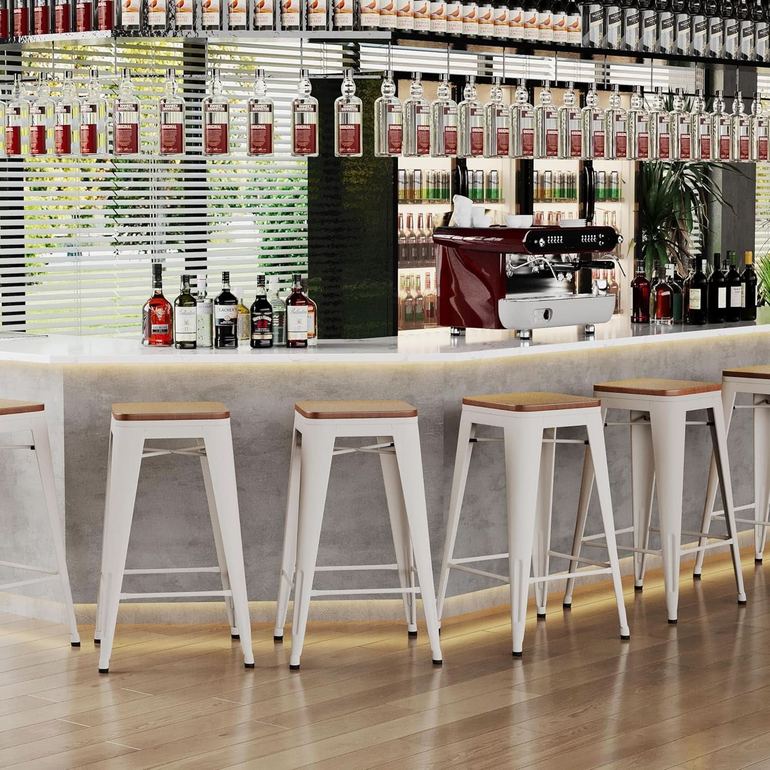 Metal Bar Stools Set of Four Backless Stackable Design