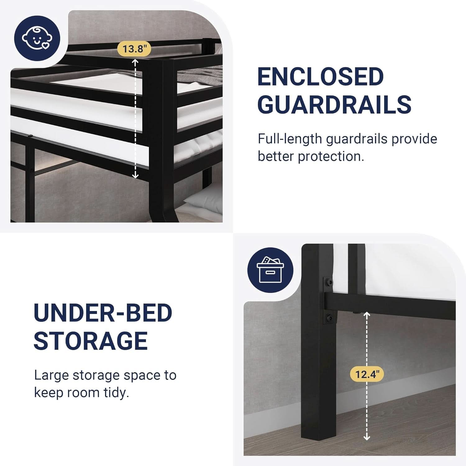 Metal Bunk Bed Twin Over Full Size With Guardrails