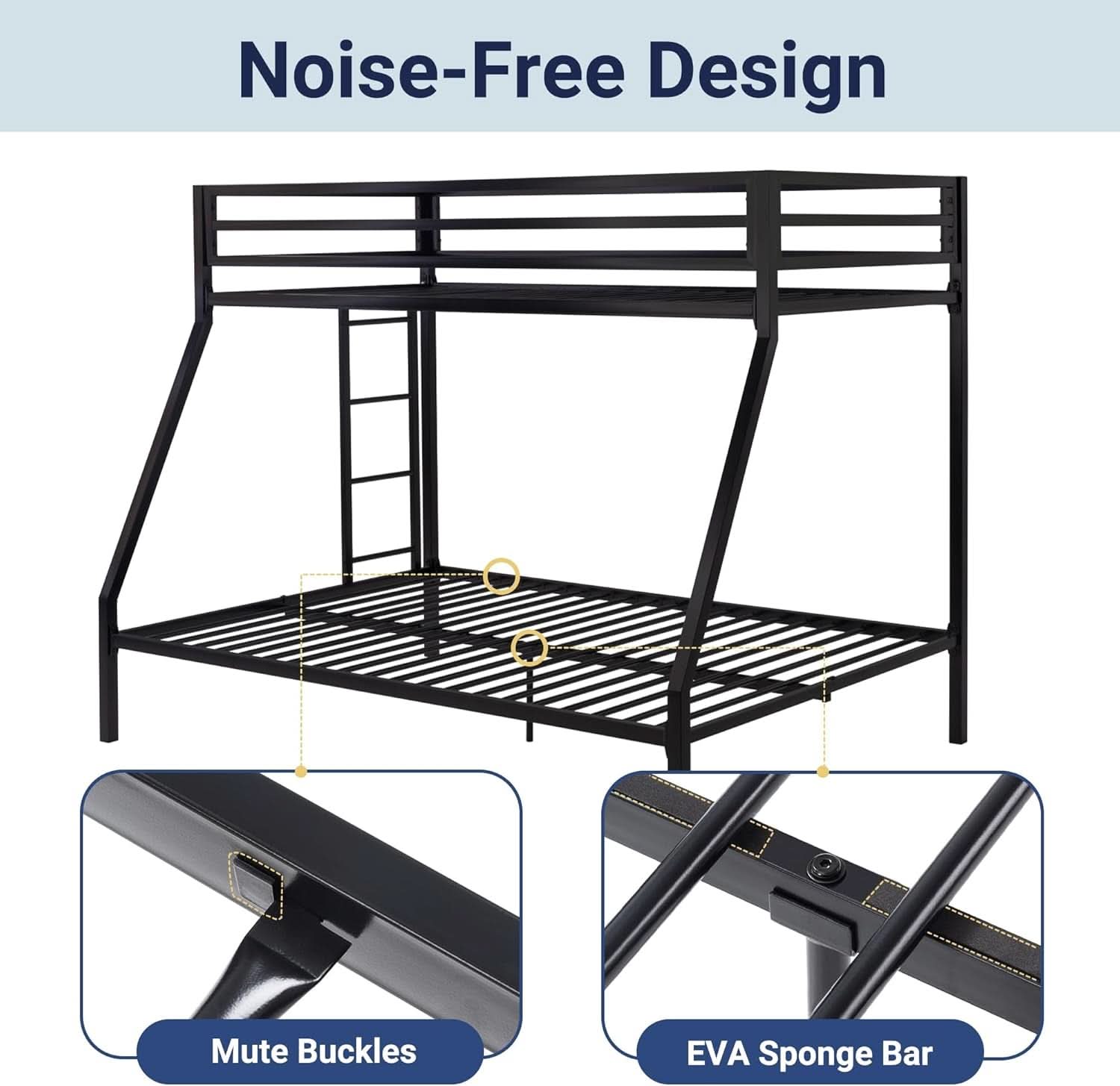Metal Bunk Bed Twin Over Full Size With Guardrails