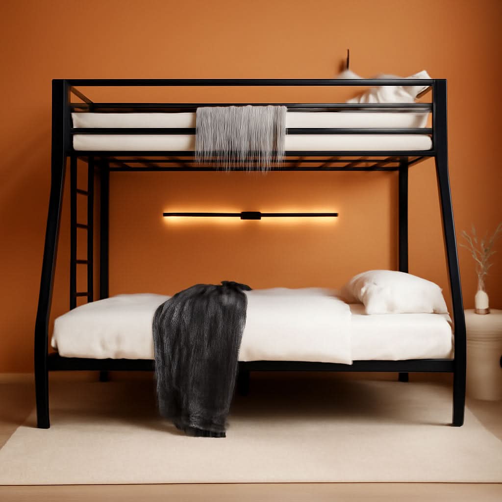 Metal Bunk Bed Twin Over Full Size With Guardrails