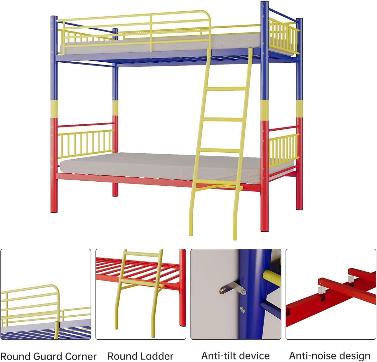 Metal Bunk Bed Twin Over Twin Convertible Guardrails