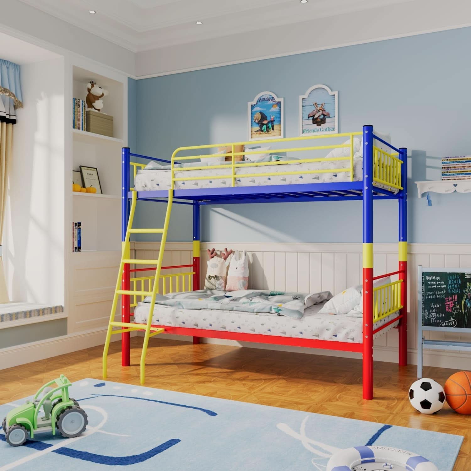 Metal Bunk Bed Twin Over Twin Convertible Guardrails