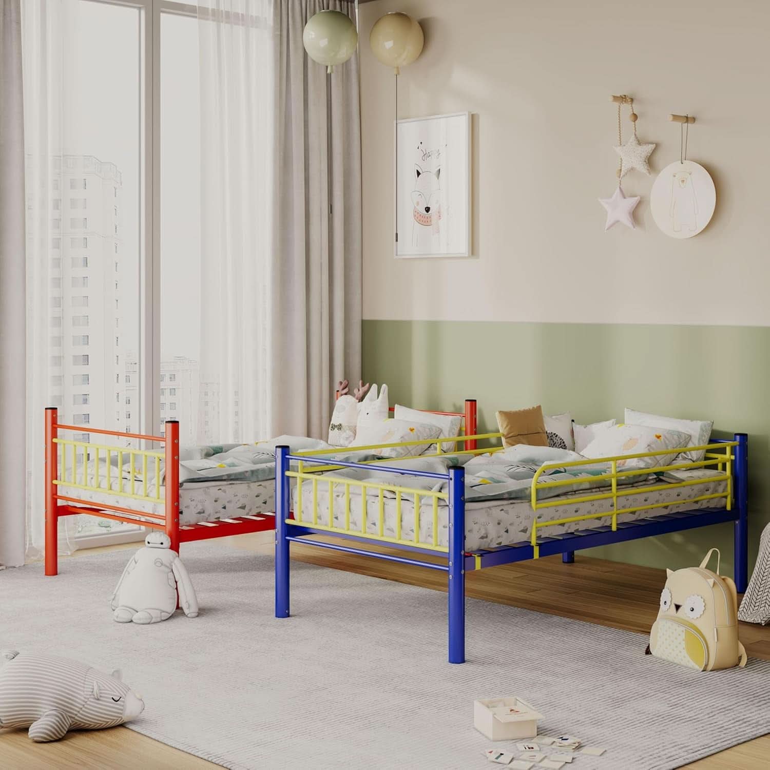 Metal Bunk Bed Twin Over Twin Convertible Guardrails