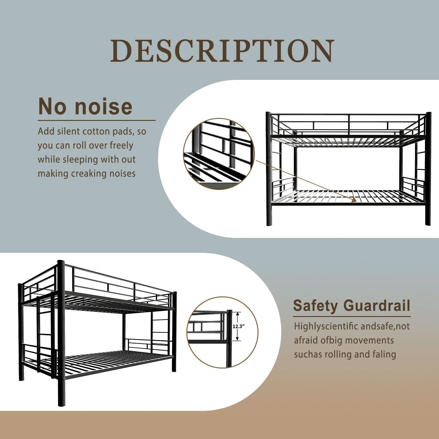 Metal Bunk Bed Twin Over Twin Heavy Duty With Ladders Black