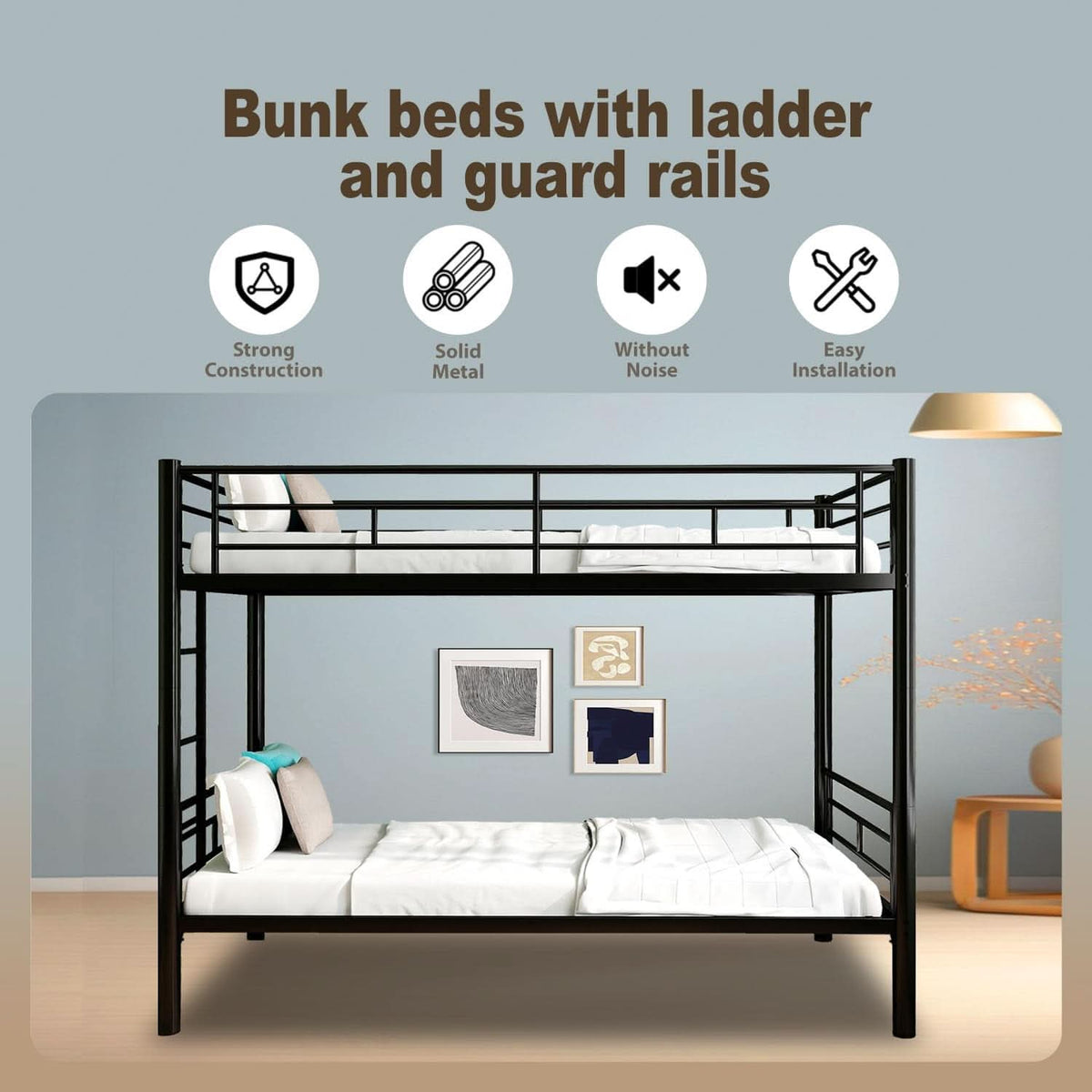 Metal Bunk Bed Twin Over Twin Heavy Duty With Ladders Black
