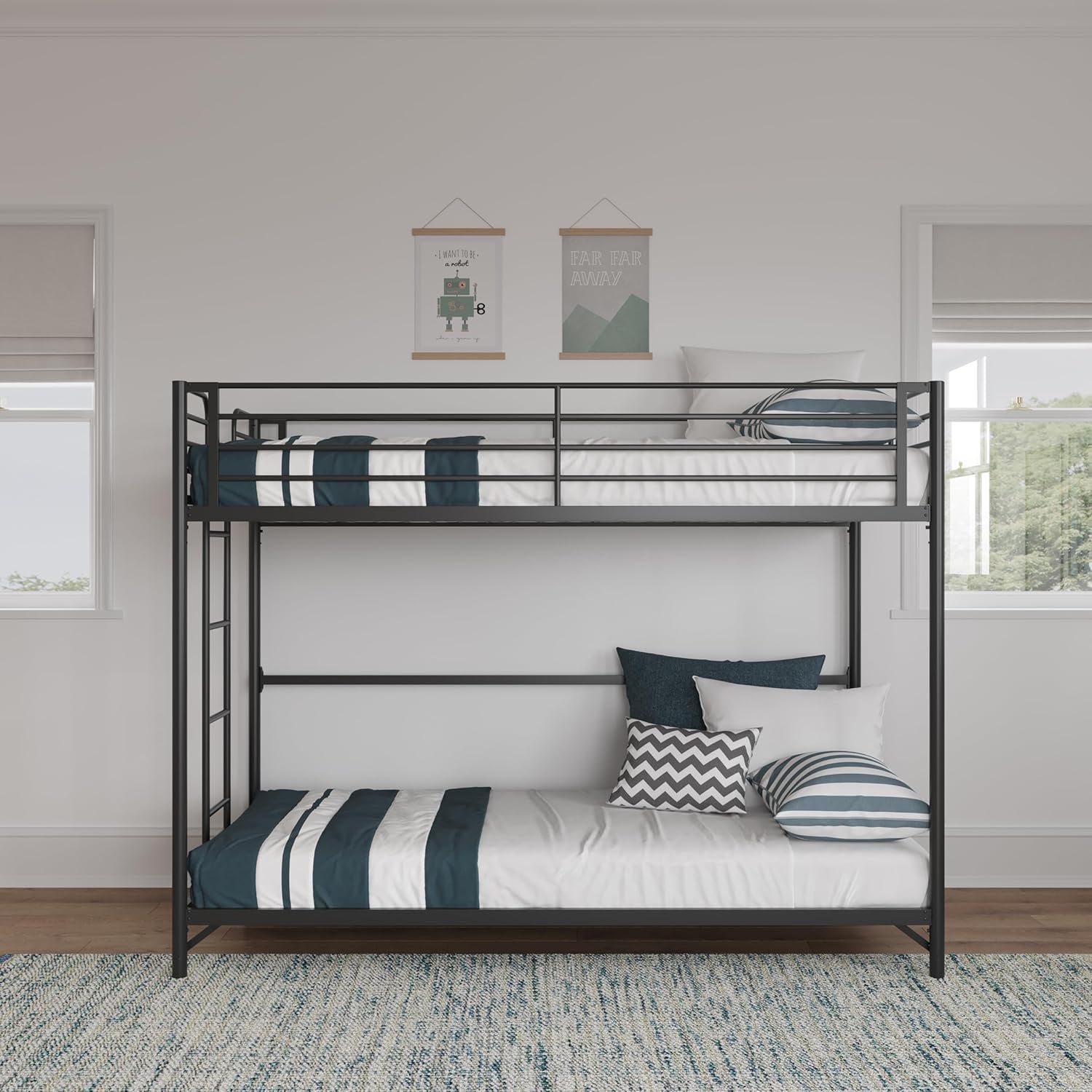 Metal Bunk Bed Twin Over Twin With Ladder And Easy Assembly