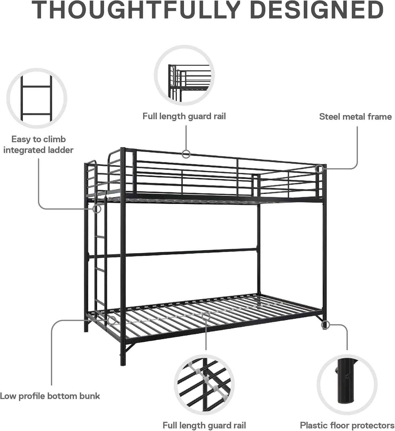 Metal Bunk Bed Twin Over Twin With Ladder And Easy Assembly