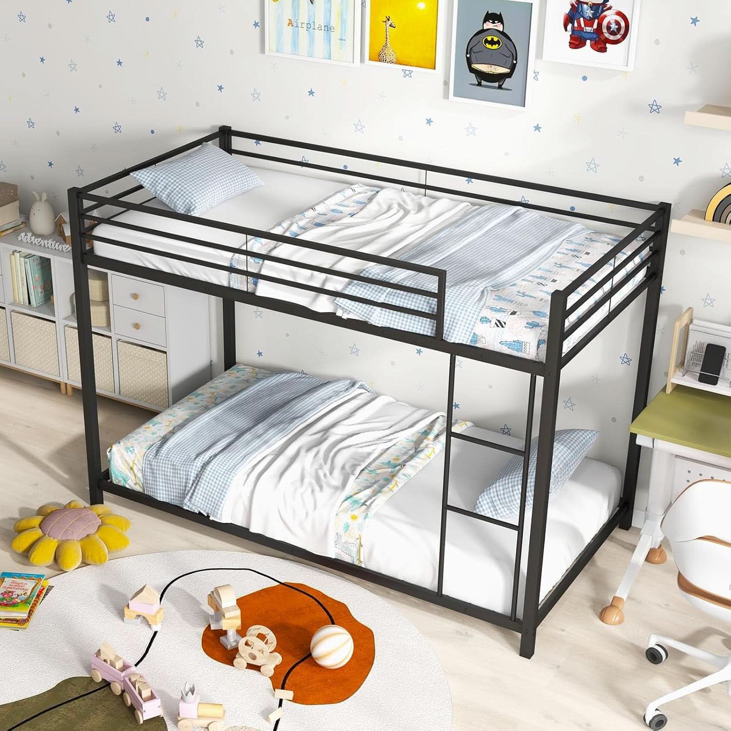 Metal Bunk Bed Twin Over Twin With Safety Guard Rails