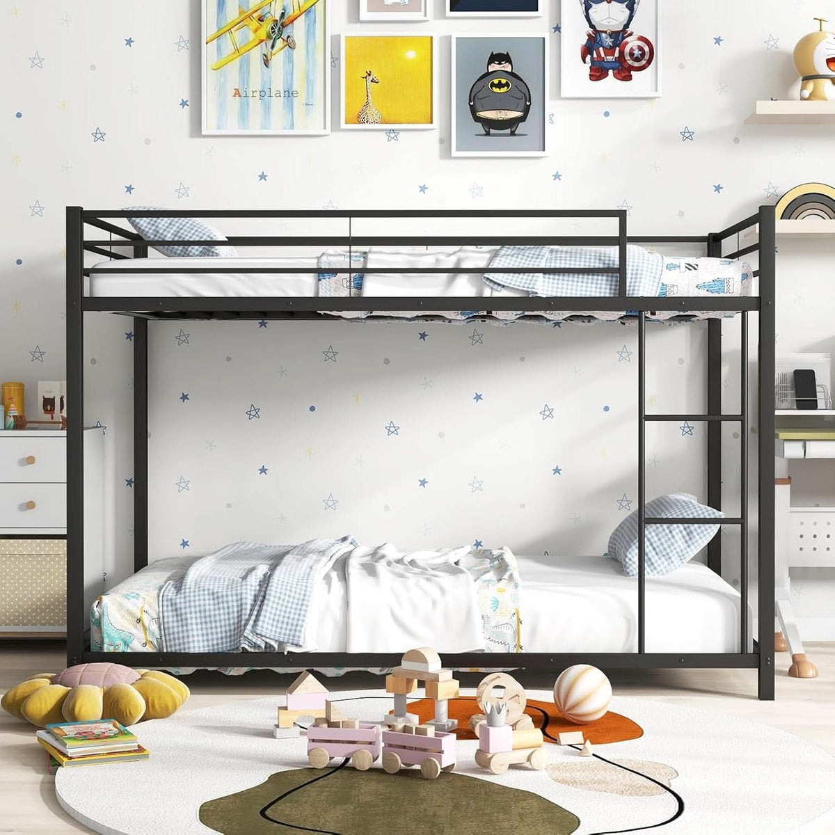 Metal Bunk Bed Twin Over Twin With Safety Guard Rails