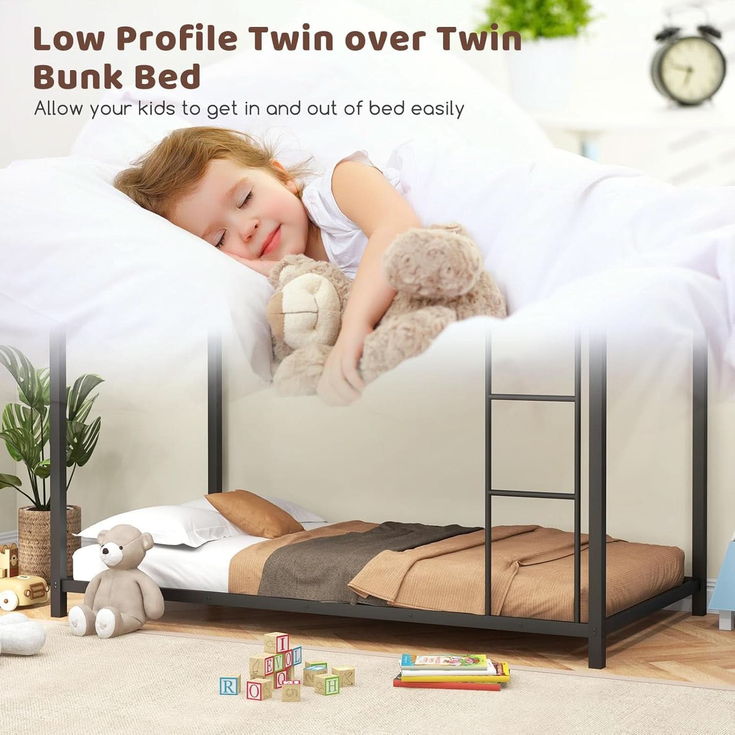 Metal Bunk Bed Twin Over Twin With Safety Guard Rails
