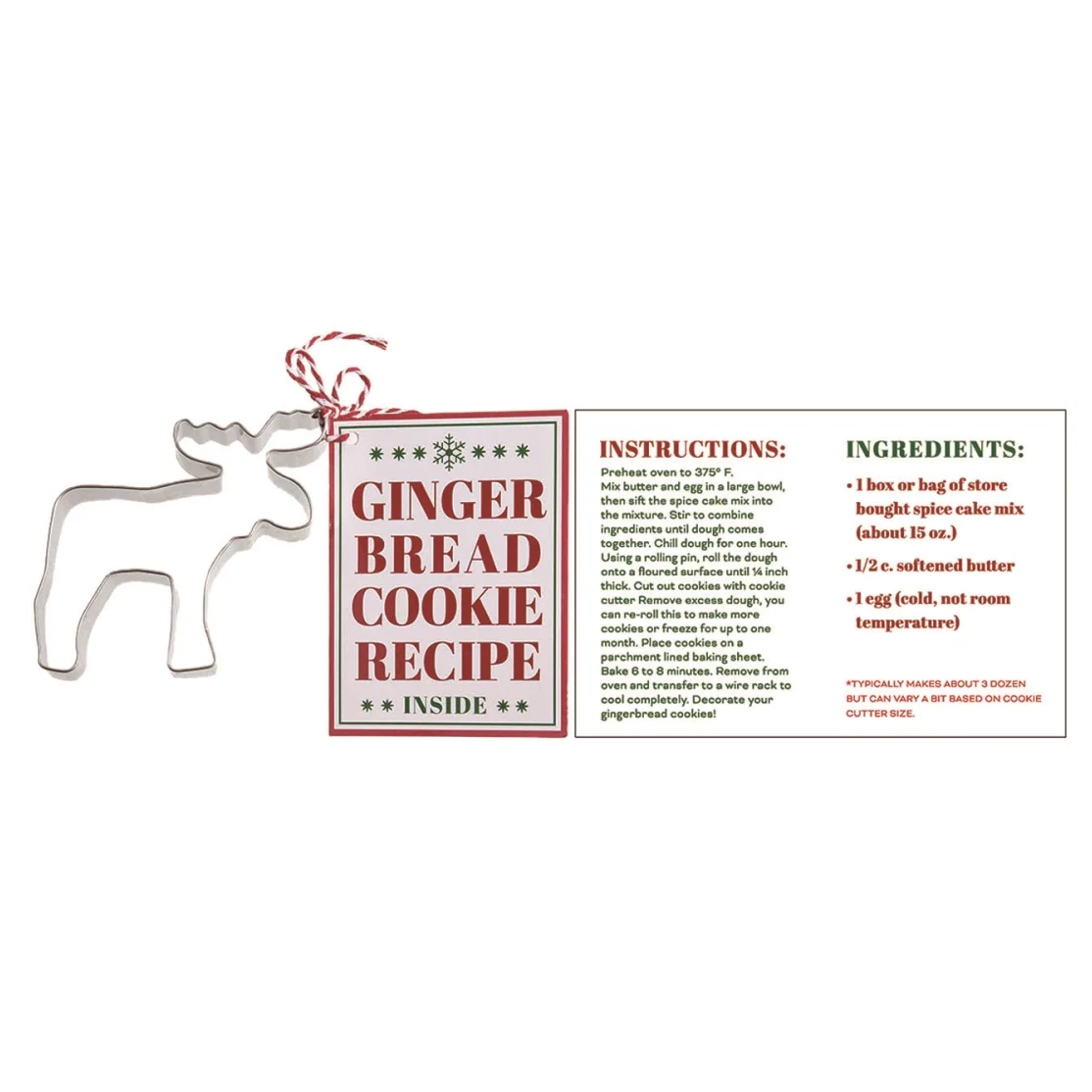 Metal Cookie Cutter with Recipe - Reindeer