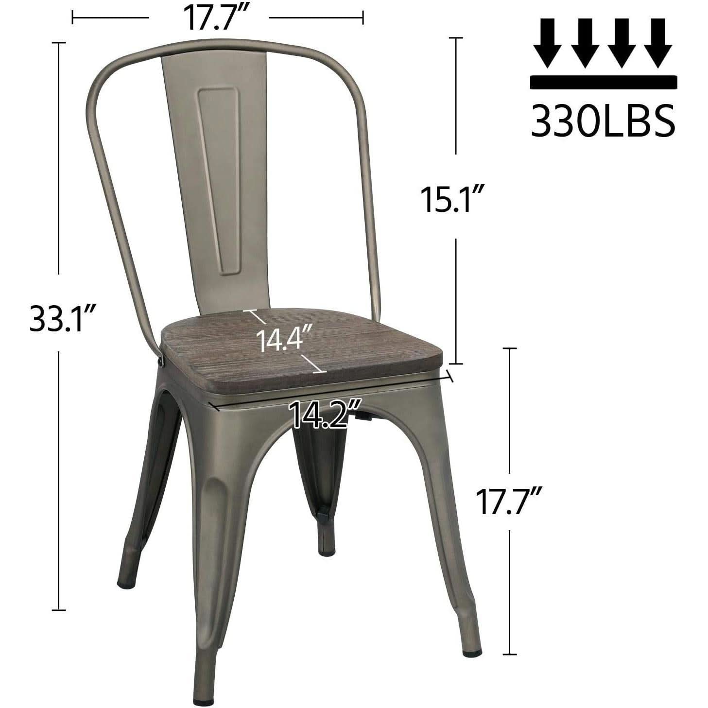 Metal Dining Chairs Set Of 4 Gun Metal With Wooden Seats