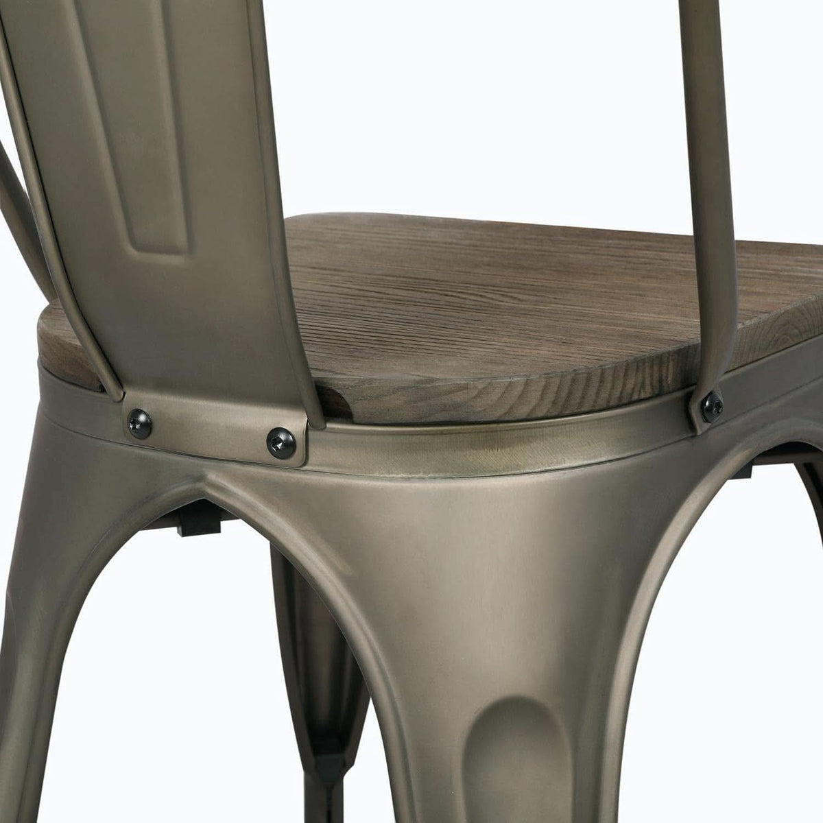 Metal Dining Chairs Set Of 4 Gun Metal With Wooden Seats