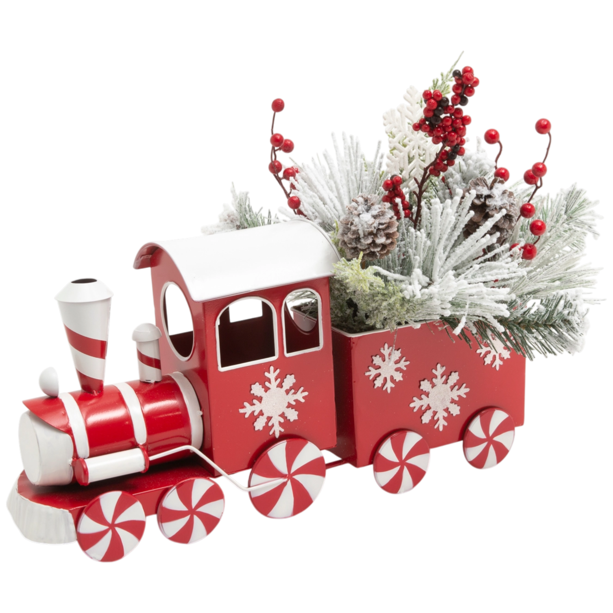 Metal Holiday Floral Train - 22 Inch
