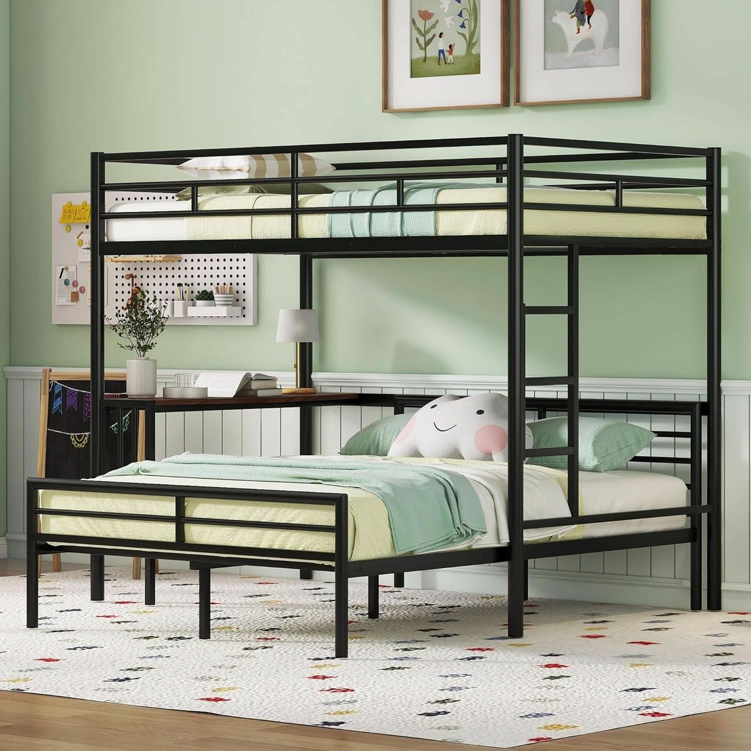 Metal Loft Bed Twin Over Full With Desk And Storage