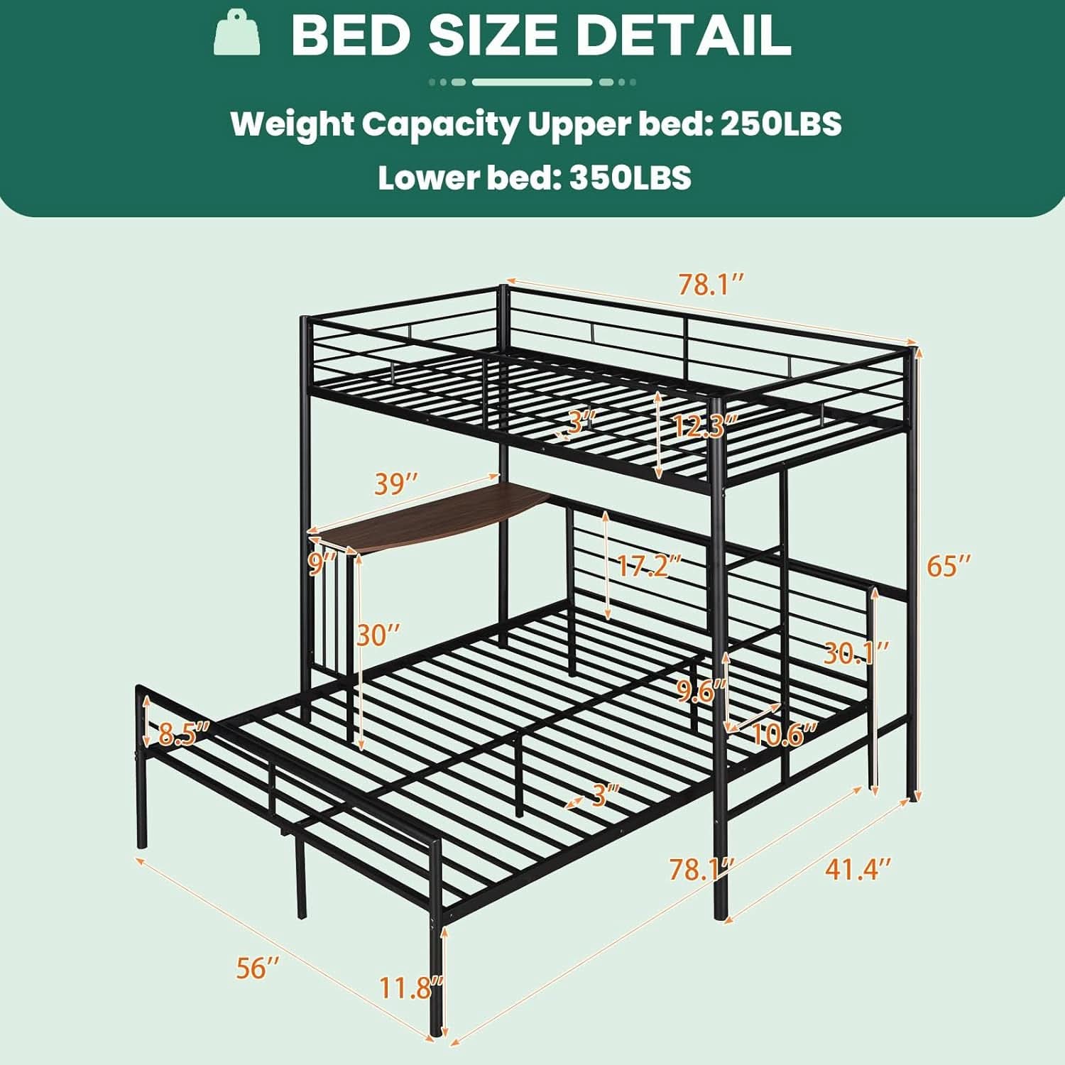Metal Loft Bed Twin Over Full With Desk And Storage